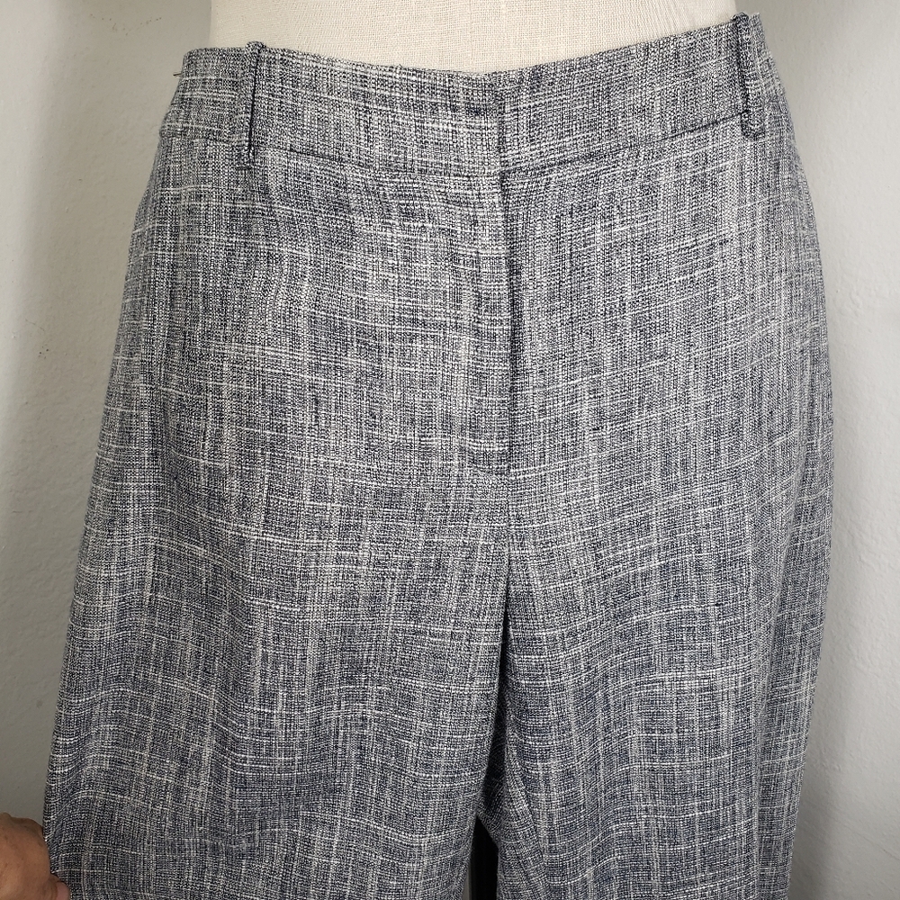 Oscar de la Renta Gray White w/ Shimmer Tweed Straight Wide Leg Pockets sz 12